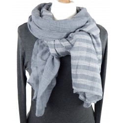 Leichter Damenschal grau hellgraue Streifen Baumwolle Viskose Schal