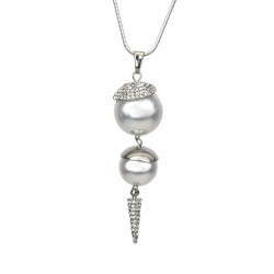 Lange Halskette silber Strass mit 2 großen Perlen Perlenkette