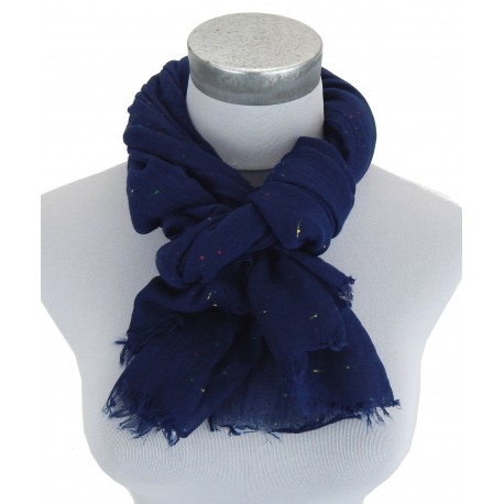 Schal blau mit bunten Stoffknötchen