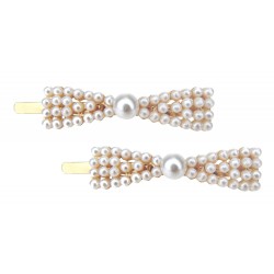 2 X Haarschleife gold weiss Schleife Perlen Haarnadeln Party Geschenk