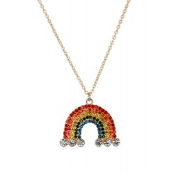 Lange Halskette Regenbogen bunte Strass Steine Kette Rainbow