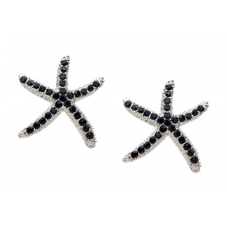 Ohrringe Seestern silber schwarz Strass Ohrstecker - maritim