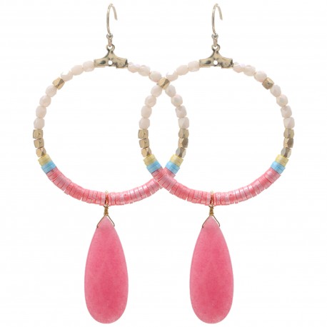 Ohrringe Ibiza Boho Style Perlen Creolen rosa oder grün