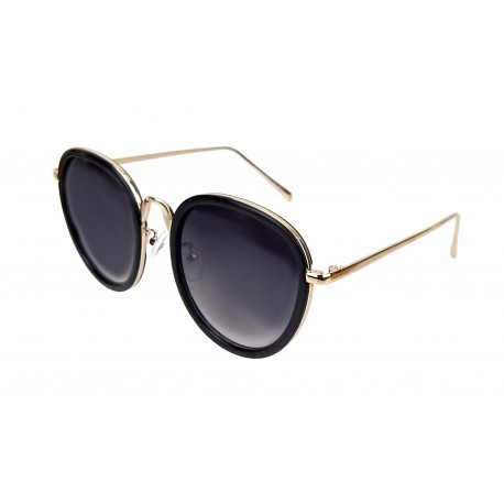 Trend Damen Sonnenbrille schwarz gold ovale Gläser im Etui