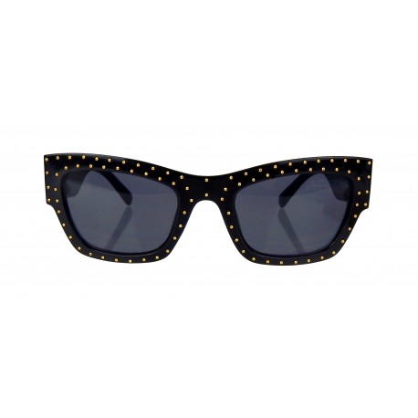 Damen Sonnenbrille schwarz gold mit Nieten im Stoff-Etui