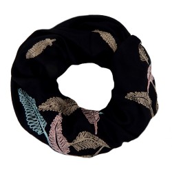 Damen Loop Schwarz - Blau oder Rot Boho Ibiza Style Federn Stickerei Schal