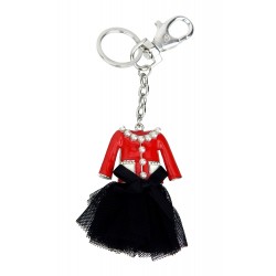 Schlüsselanhänger Kleid silber rot schwarz Perlen Taschenanhänger