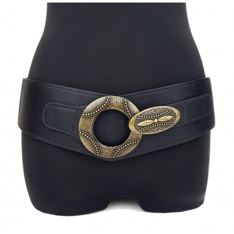 Stretchgürtel schwarz Schnalle gold elastisch Trend Gürtel 75 - 95 cm