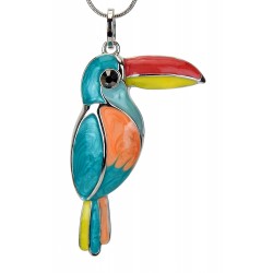 Lange Halskette silber Papagei Anhänger bunt Trend Kette verstellbar