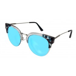 Ella Jonte Sonnenbrille transparent silber blau verspiegelt ovale Gläser CatEye
